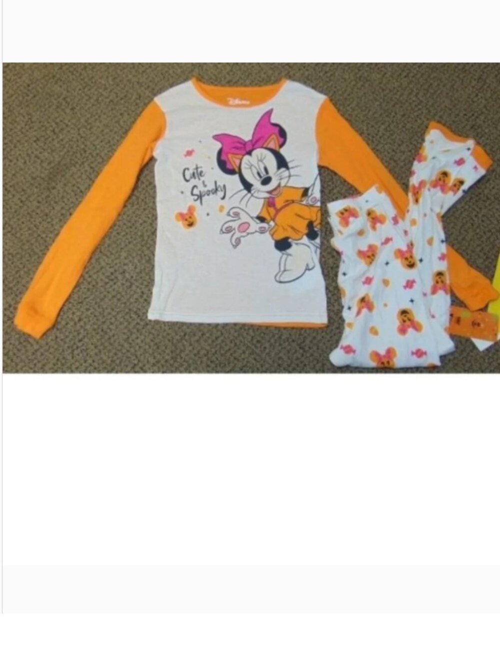 Minnie Mouse Halloween Pajamas 8 Orange White 2 Pc Shirt & Pants Girls Disney